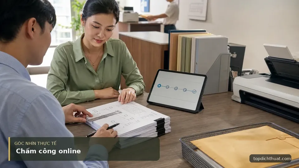 Chấm công online — hình minh họa dịch thuật