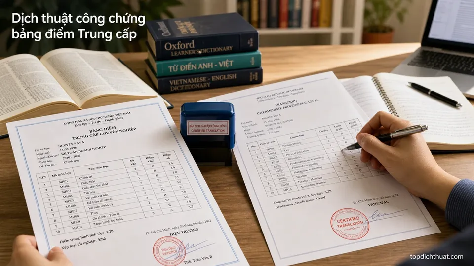 Dịch thuật công chứng bảng điểm Trung cấp — hình minh họa dịch thuật