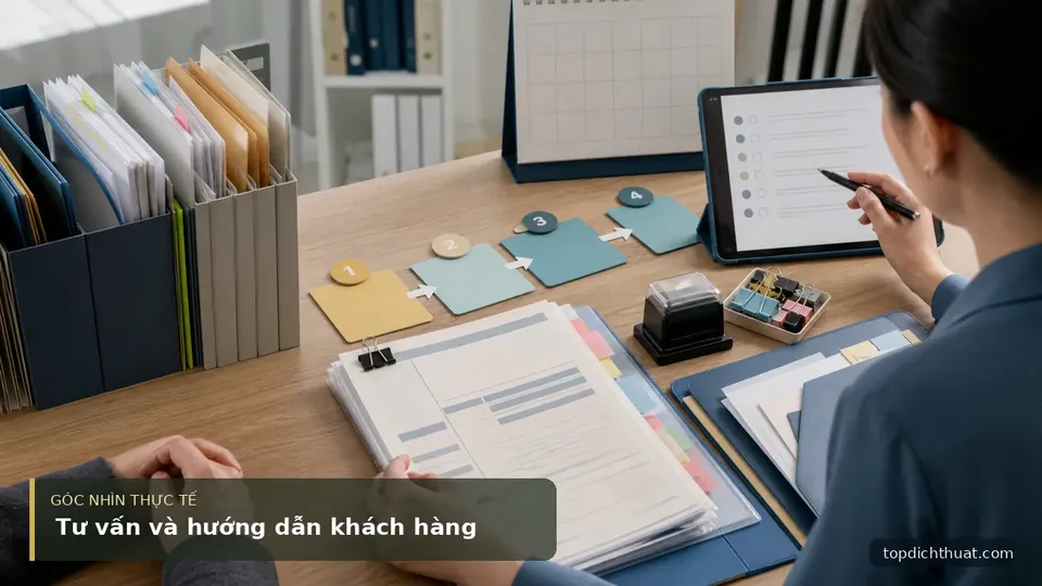 Tư vấn và hướng dẫn khách hàng — hình minh họa dịch thuật